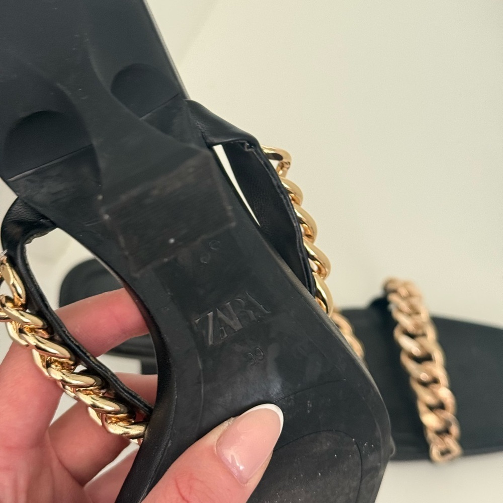 Zara Black Heels with Gold Chain Accent - Picture 4 of 6